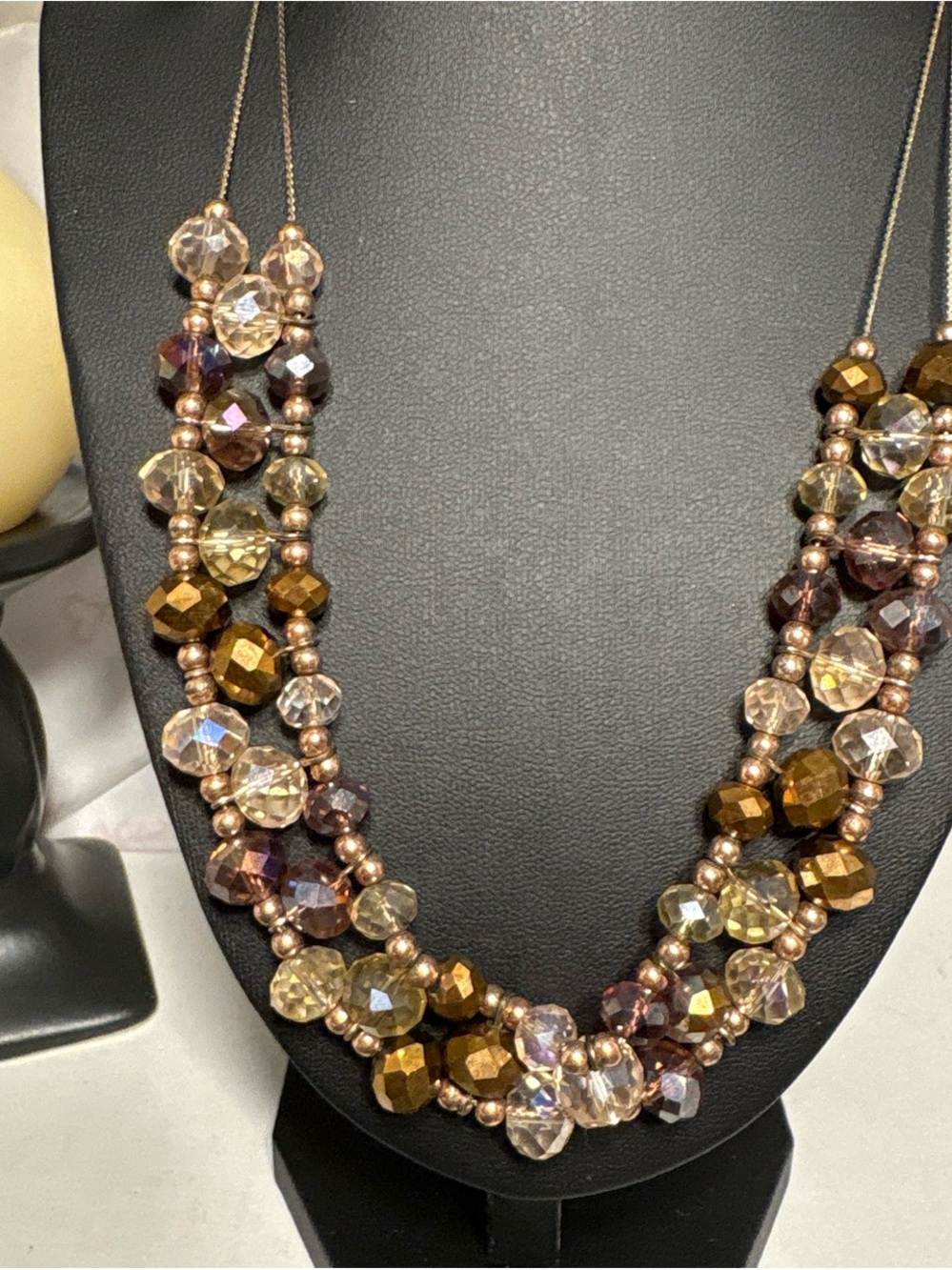 Charming Charlie Multi-Strand Crystal Bead Necklace in Gold and Brown